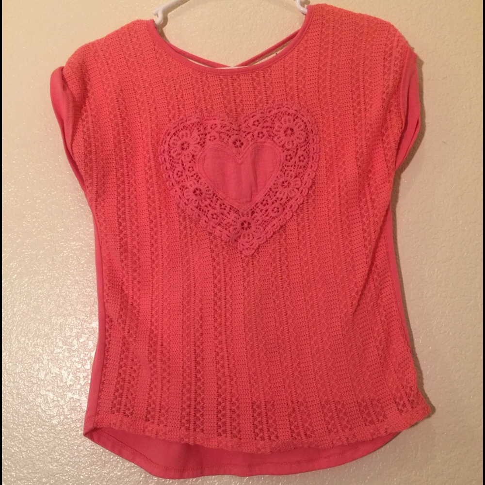 Pink Heart Lace Top Girls Size L(14)