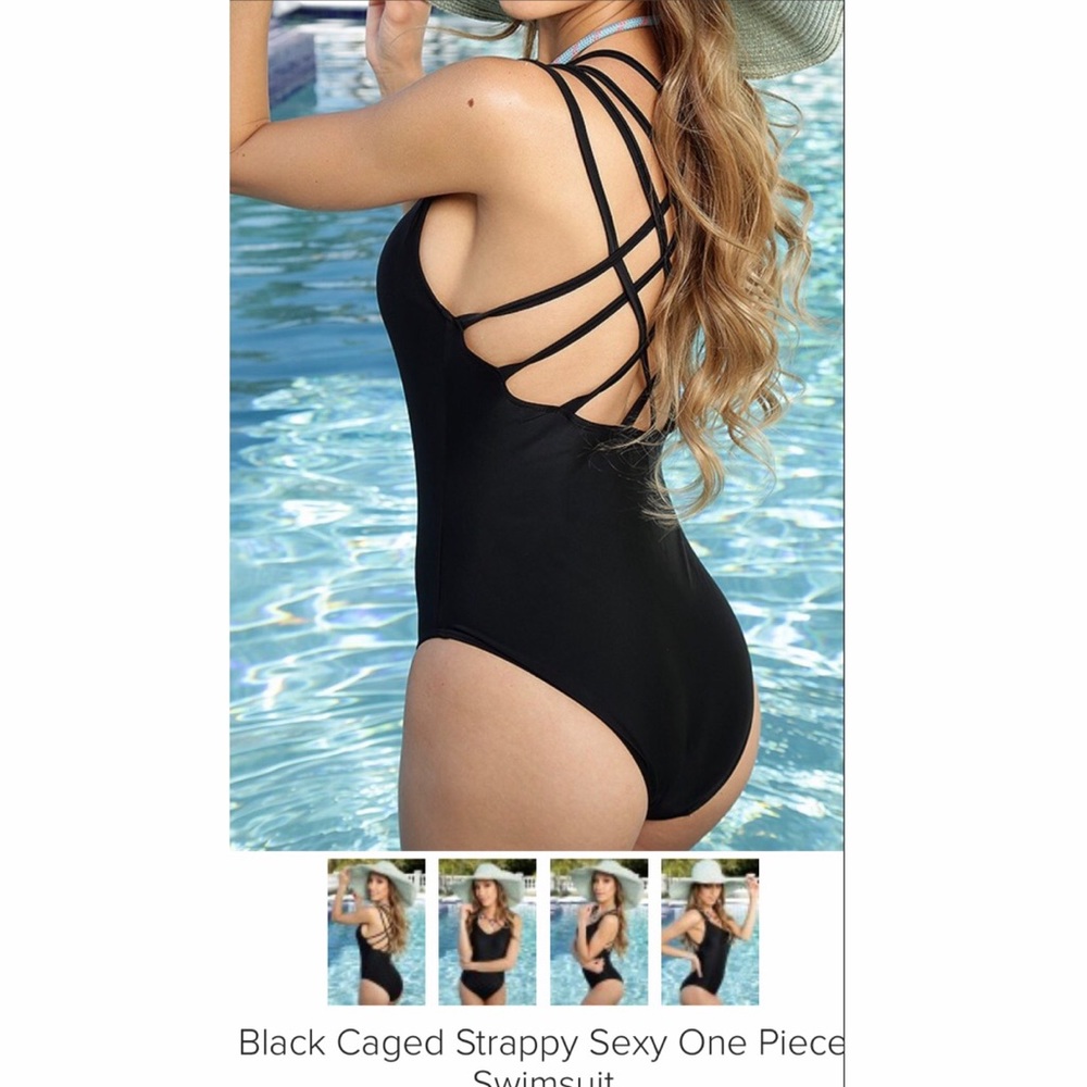 Black Caged Strappy Sexy One Piece Swimsuit