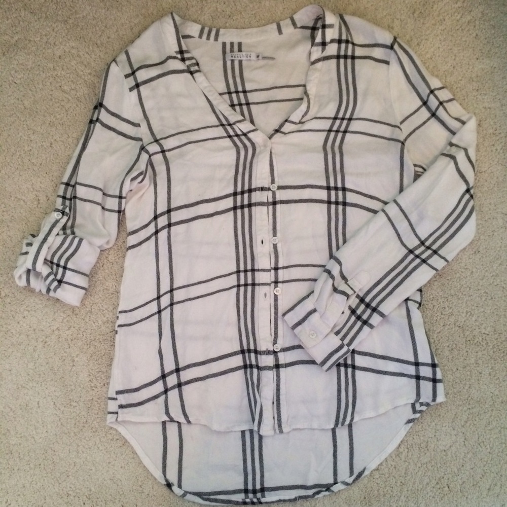 Kenneth Cole plaid button up blouse