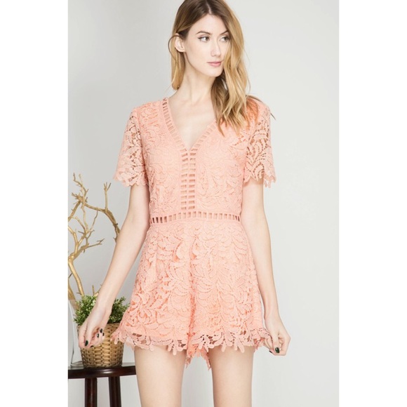 New Arrival- Peach Crochet Lace Romper - Picture 3 of 5