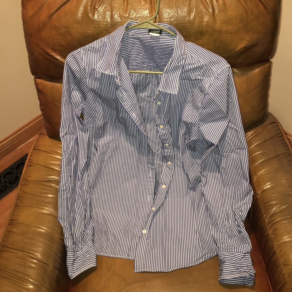 J. Crew Blue and White Striped Button-Down Size L