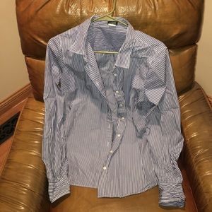 J. Crew Blue and White Striped Button-Down Size L