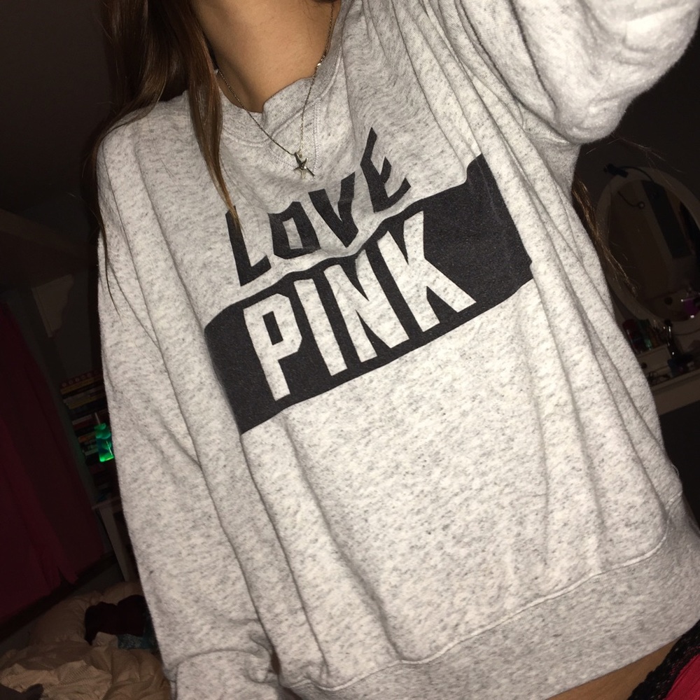 Grey "love pink" crew neck