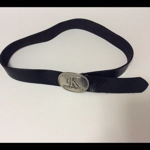 Calvin Klein leather belt with  silver name buckle