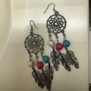 Dreamcatcher Skull Dangly Earrings