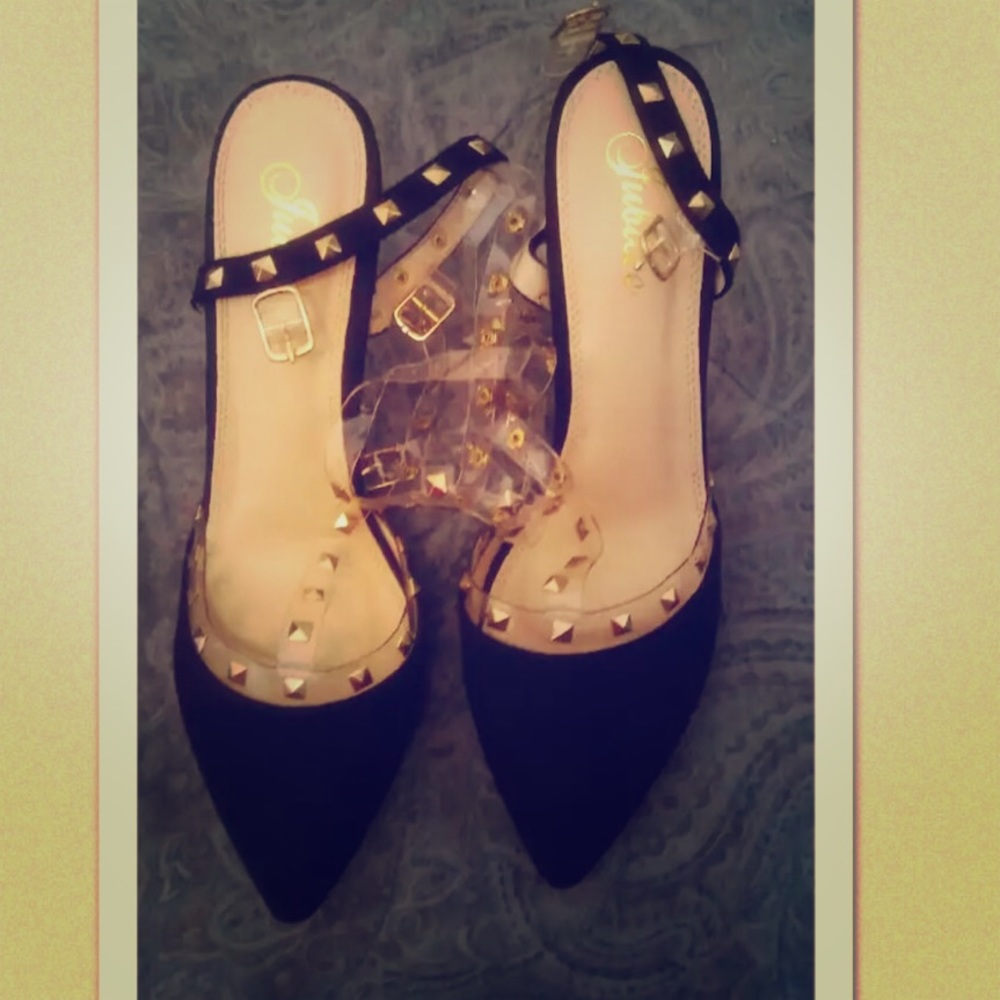 Brand New Black Pumps With Clear Straps