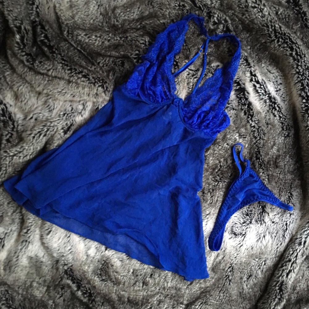 Royal Blue Halter Lingerie Babydoll