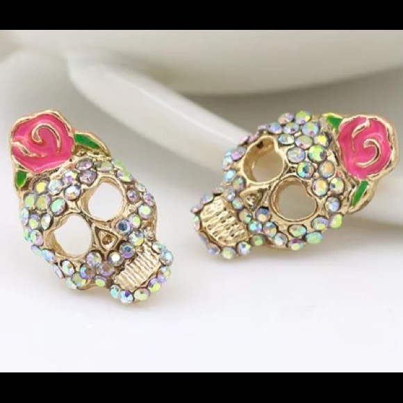 SUGAR SKULL EARRINGS - Picture 2 of 2