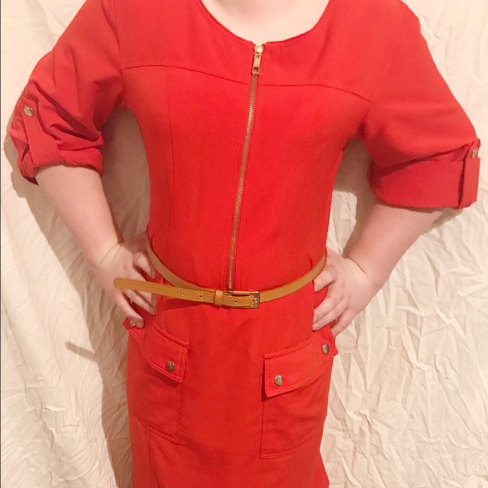 Beautiful and bold orange dress with gold details