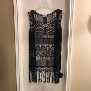 Sleeveless Crochet Vest with Fringe, sz M