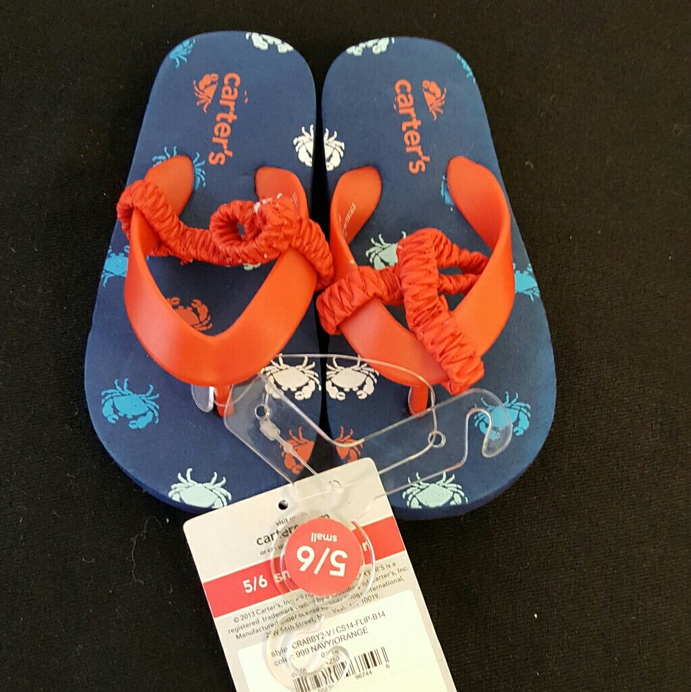 🦀 NEW Carter's Blue/Red Crab 🦀 Flip Flops: 5/6