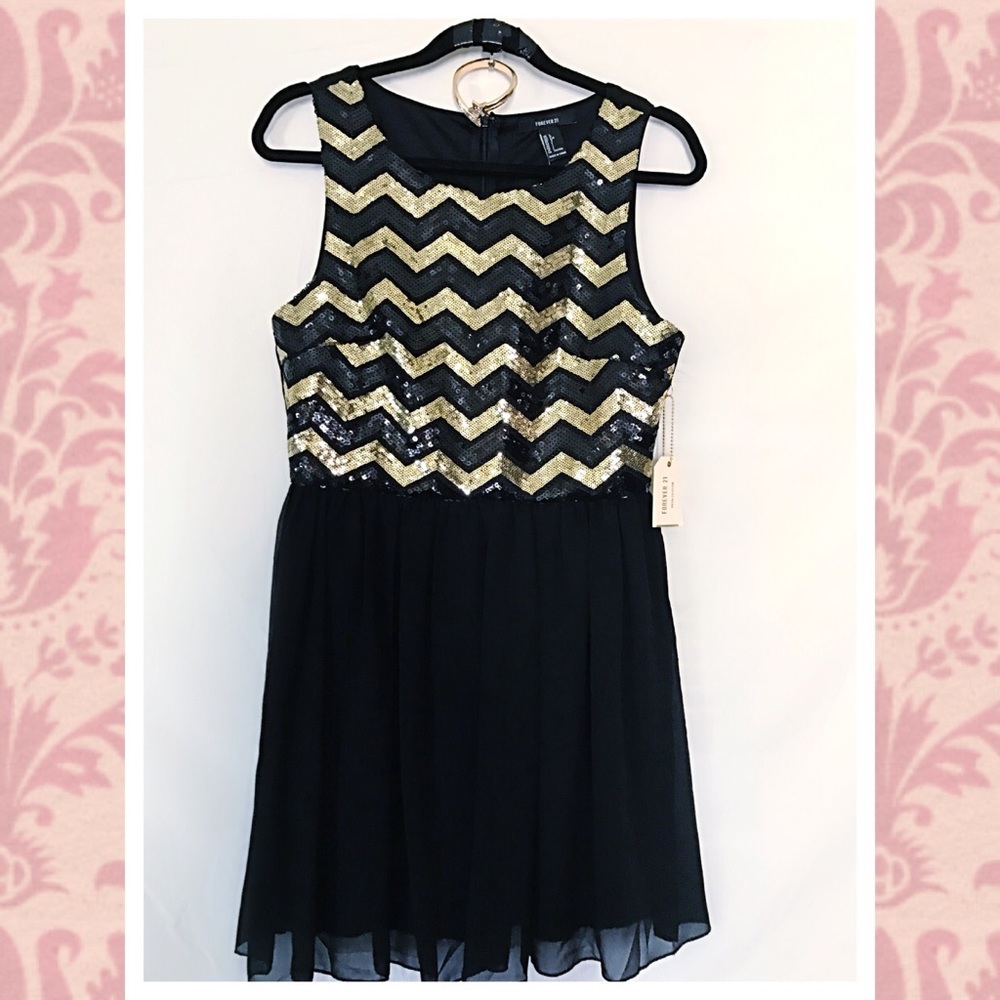 Black and Gold Forever 21 Mini Dress, NWT.