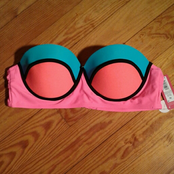 Xhilaration Turquoise & Orange  Swim  Top ONLY - Picture 2 of 4
