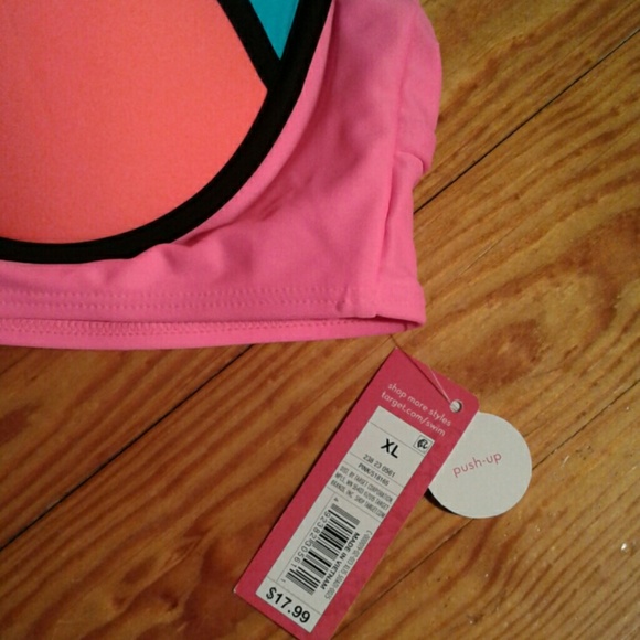 Xhilaration Turquoise & Orange  Swim  Top ONLY - Picture 3 of 4