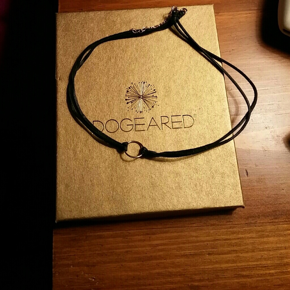 Dogeared karma black leather choker