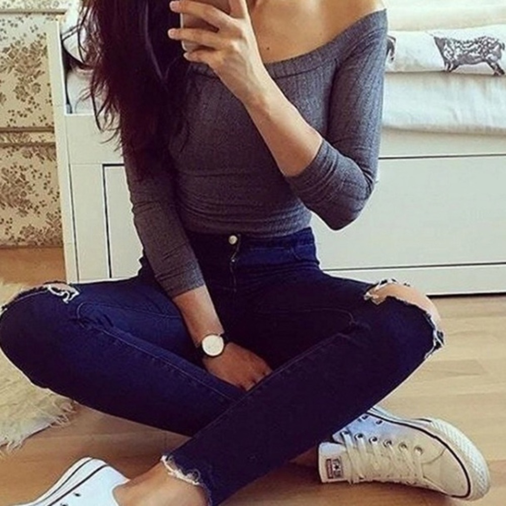 NWOT Ribbed Off the Shoulder Crop Top