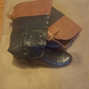 Black/brown tall boots