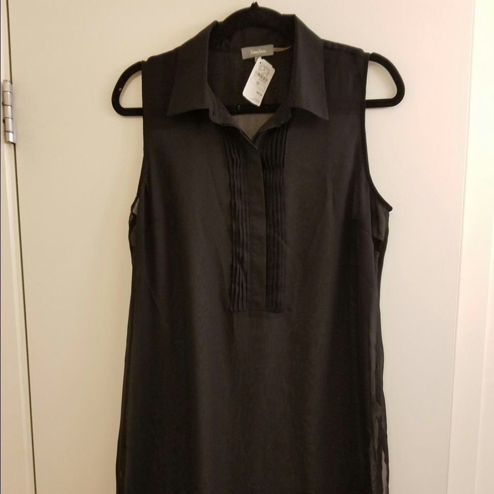 Neiman Marcus Sheer Sleeveless Blouse