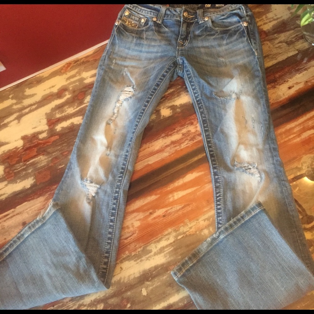 MISS ME DISTRESSED FLARE DENIM