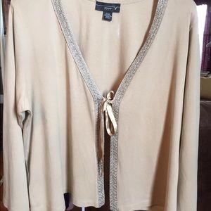 Beige knit top with beaded trim