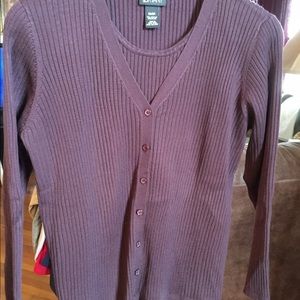 Polyester shell/cardigan set Lane Bryant eggplant