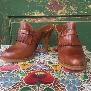 70s Wood and Leather Clogs from Brazil