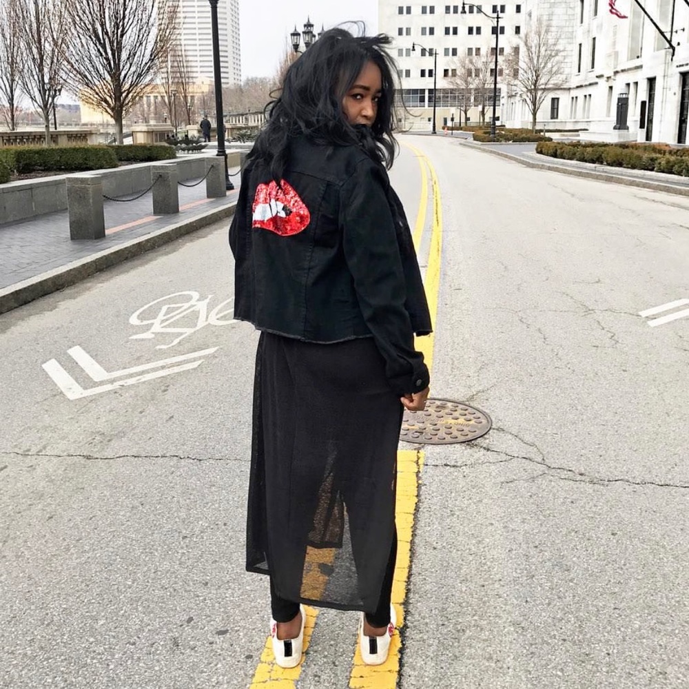 Denim jacket - black with sequin embellishment