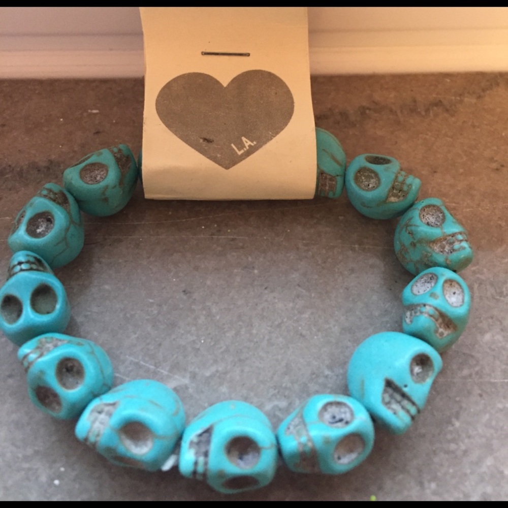 Turquoise elastic stone skull bracelet Brandy NWT