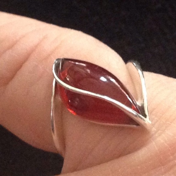 New! GENUINE Cognac Amber .925 Bypass Ring  -6,8 - Picture 1 of 4