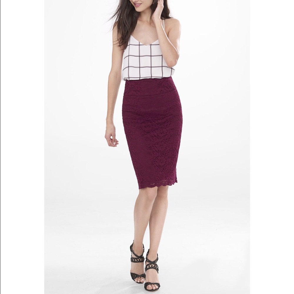 EXPRESS DARK BERRY LACE PENCIL SKIRT