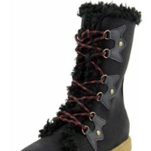Womens XOXO Andy Mid Calf Lace Up Boots - Black