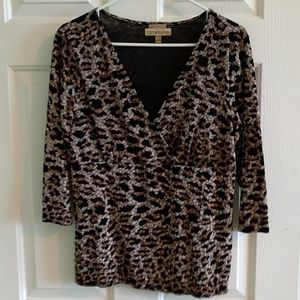 Stretch knit black, tan, beige top.