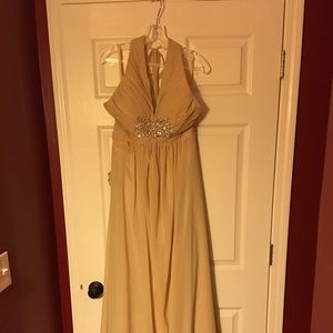 Tan wedding dress.