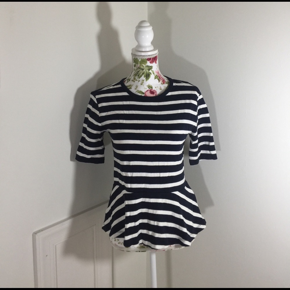 Navy and White Peplum Shirt