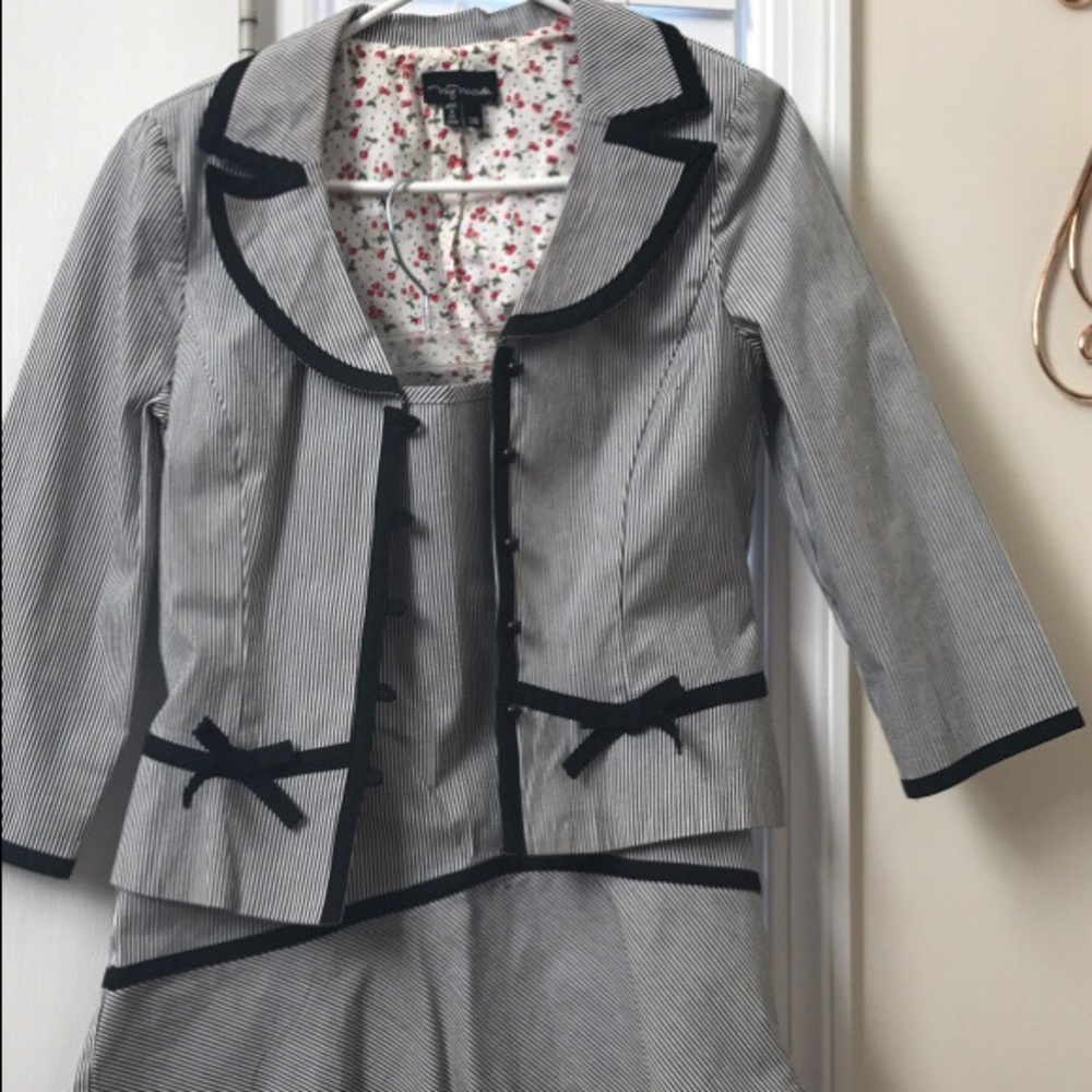 Black and white suit jacket and skirt set