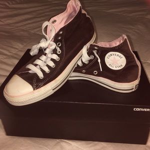 Brown sued converse high top sneakers