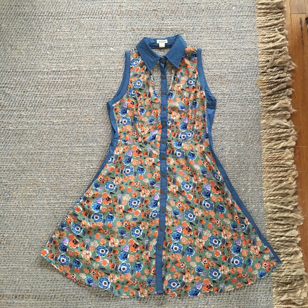Floral Silk & Chambray Dress