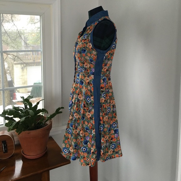 Floral Silk & Chambray Dress - Picture 4 of 7