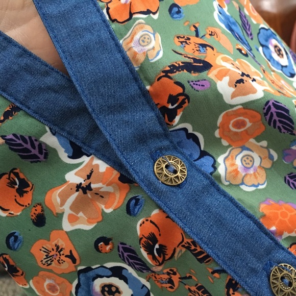 Floral Silk & Chambray Dress - Picture 7 of 7