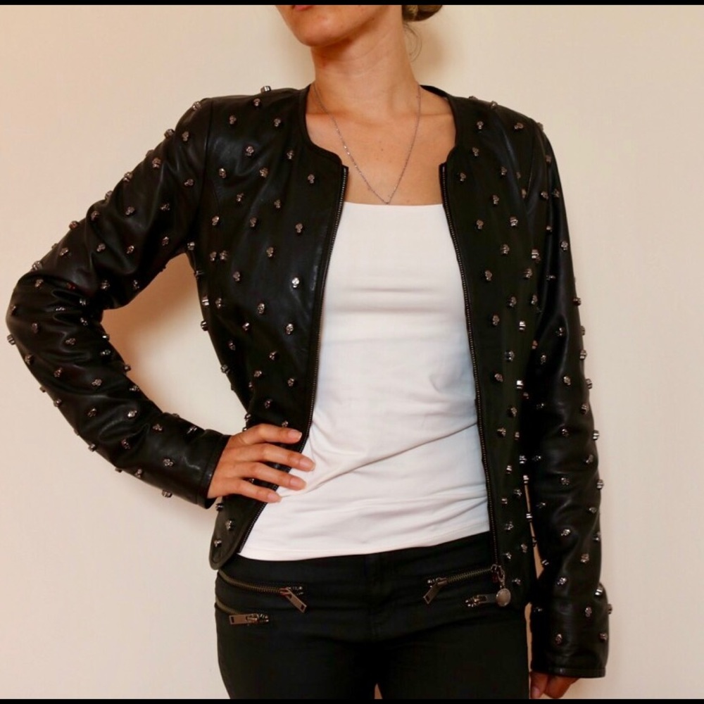 Italian Designer Leather Jacket with Skulls 🕶