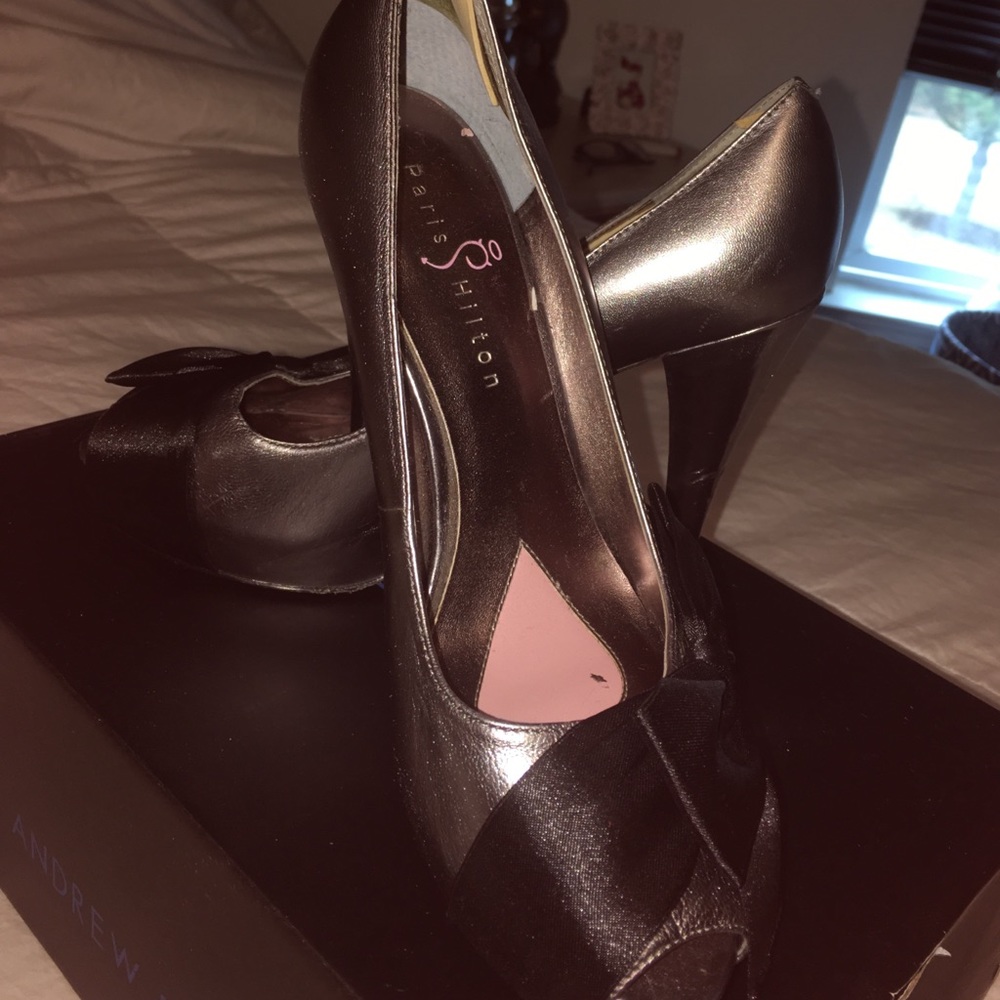 Silver heels with satin bow