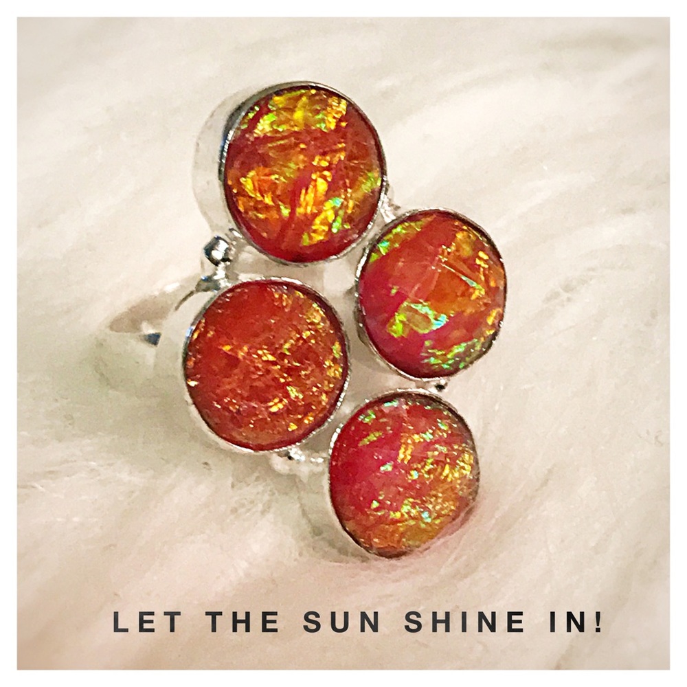 Beautifully Unique Orange Dichroic Glass SS Ring