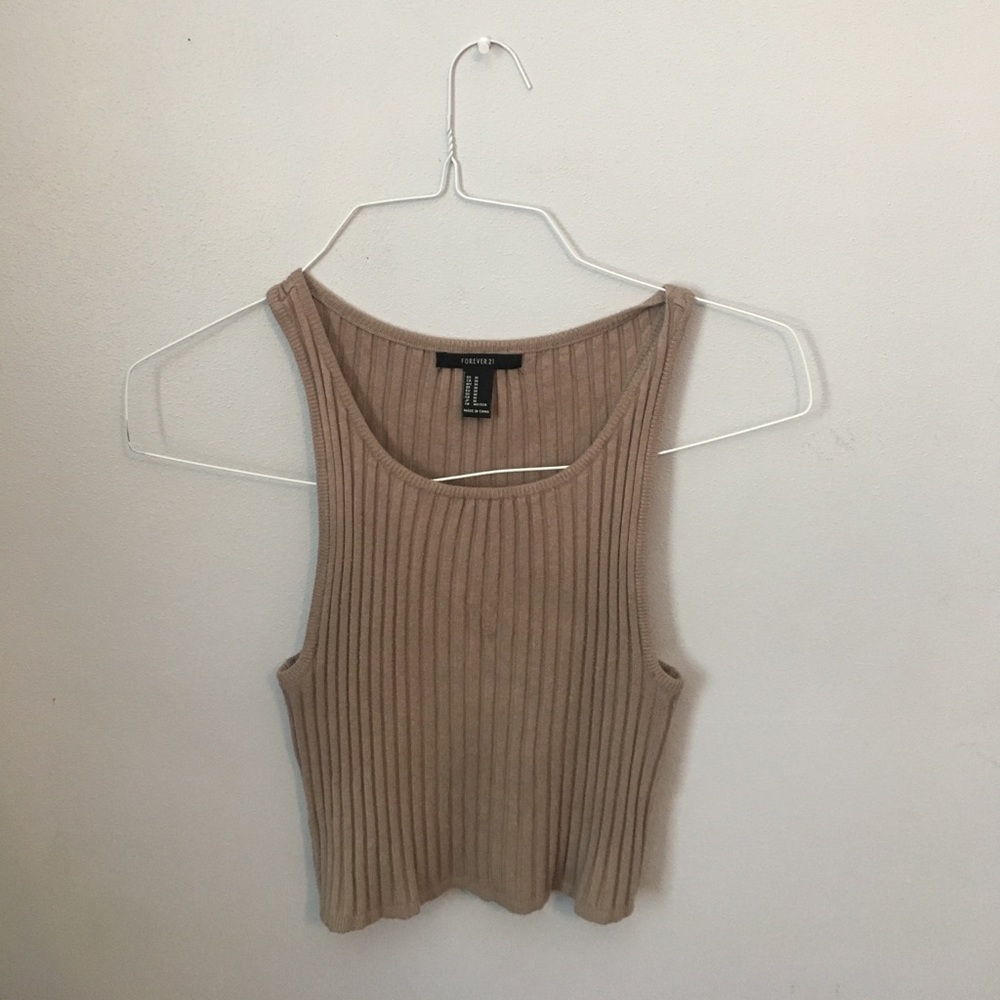 tan ribbed crop tank