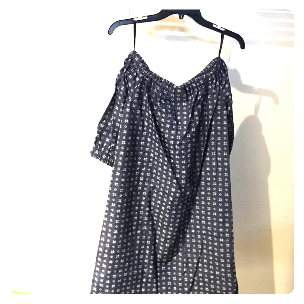 Nina Leonard off the shoulder denim dress