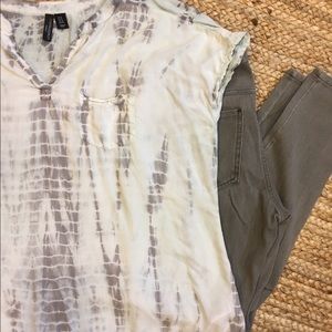 Cynthia Rowley tie dye green grey top 1X