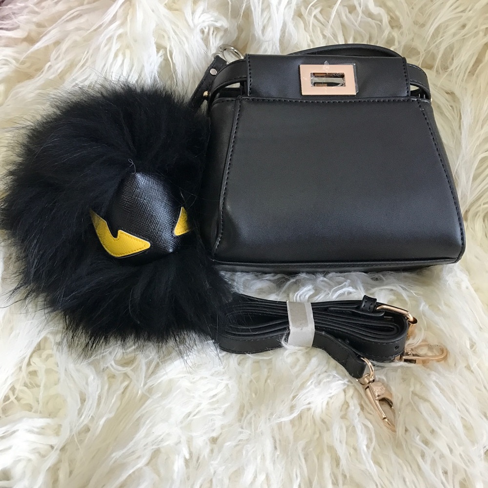 Trendy black micro mini handbag w/ shoulder strap