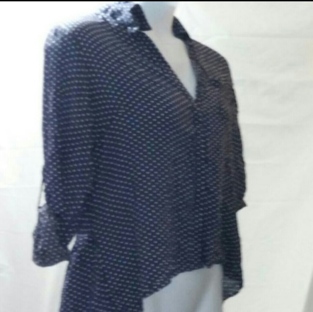 Blue button down polka dot blouse