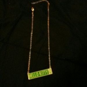 Hello kittu Green plaque necklace