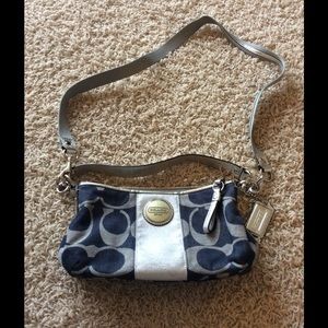 Coach Signature Stripe Denim and Silver Handbag