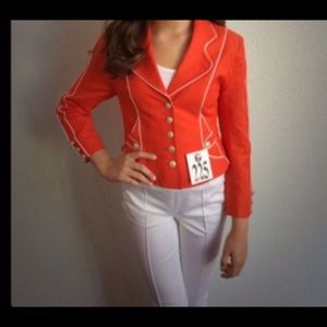 Orange and white Pageant interview suit